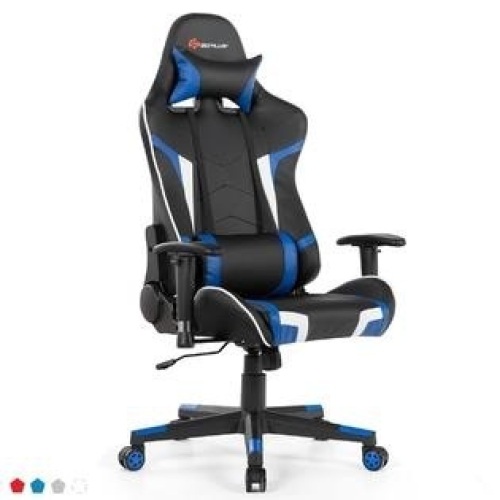 Costway Goplus Massage Gaming Chair Reclining Swivel Racing Office Chair w/Lumbar Support White/Blue/Grey/Red - Lot 1258