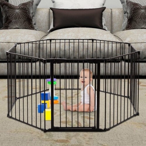 8 Panel Metal Gate Baby Pet Fence Safe Playpen Barrier - Lot 1279