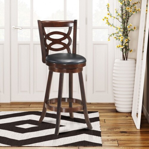 Set of 2 Counter Height Upholstered Espresso Swivel Dining Chair with Cushion Seat - Lot 1319