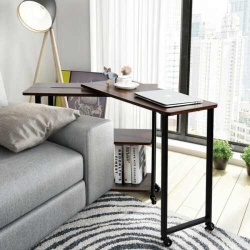 360° Rotating Sofa Side Table with Storage Shelves and Wheels - Lot 1320