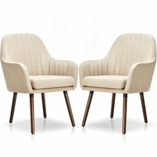 Set Of 2 Fabric Upholstered Accent Chairs With Wooden Legs - Lot 1322