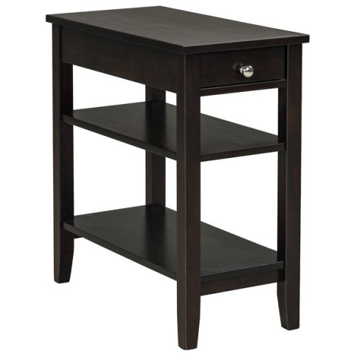 3-Tier Side End Table with Drawer Double Shelf Narrow Nightstand - Lot 1327