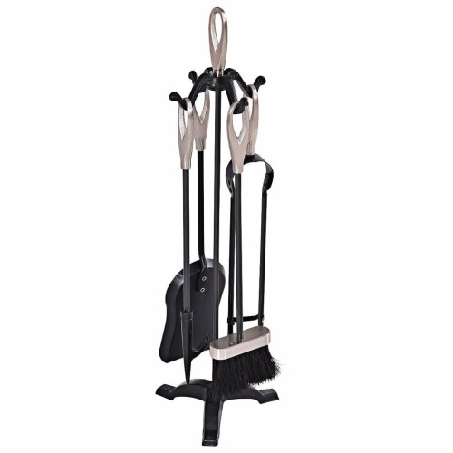 5 Pcs Stylish Silver Iron Fireplace Tools Set - Lot 1350