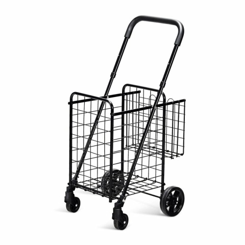 Folding Shopping Cart Basket Rolling Trolley With Adjustable Handle - Lot 1357