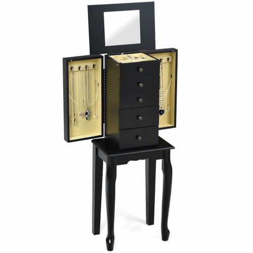 2 Colors Armoire Storage Standing Jewelry Cabinet With Mirror - Lot 1366