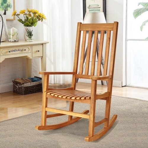 CASAINC Brown Wood Frame Rocking Chair(s) with Brown Slat Seat - Lot 1371