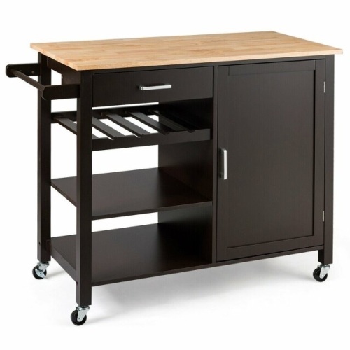Kitchen Island Cart Rolling Serving Cart Wood Trolley - Lot 1372