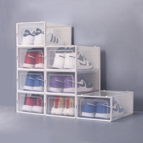 Set of 8 Stackable Clear Plastic Foldable Shoes Storage Boxes - Lot 1456