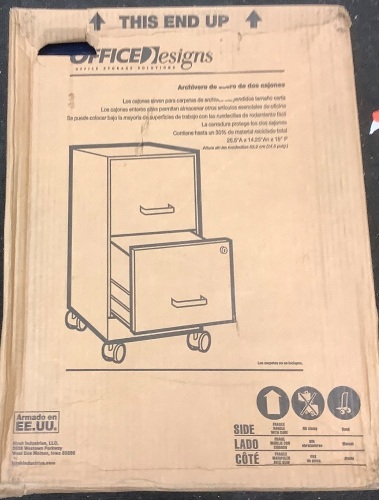 2 Drawer Rolling File Cabinet, Dented, E-Commerce Return - Lot 10A