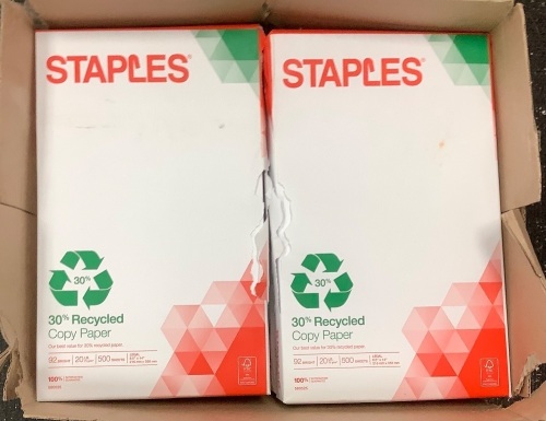 Box of 6 Reams Staples 8.5x14 Copy Paper, Appears new - Lot 17A