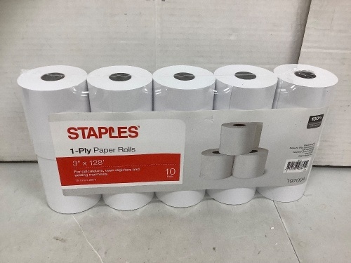 Box of Staples Paper Rolls, Appears New - Lot 50