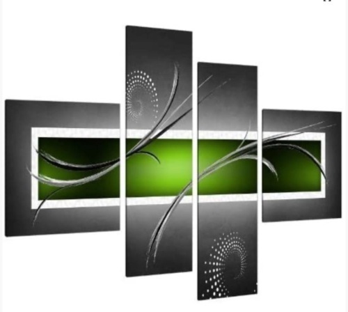 Large Lime Green and Grey Abstract Canvas Wall Art, Appears new - Lot 99