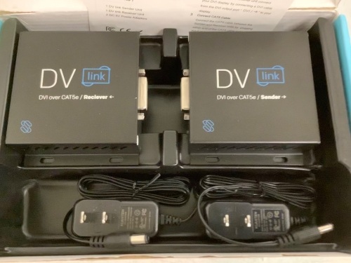 DV-Link DVI Over CAT5e Sender/Receiver, Powers Up, Appears New - Lot 671