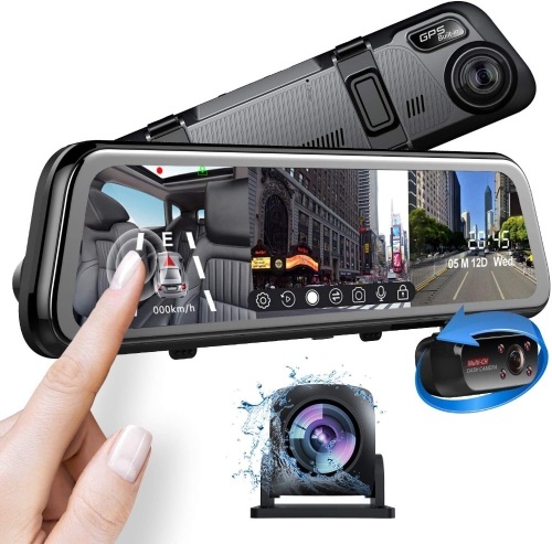 Pruveeo J30 Three and Dual Channel Dash Cam, Front and Rear with Infrared Night Vision, GPS, 11 inch Screen, Parking Monitor Assistance, G-Sensor - New   - Lot 102