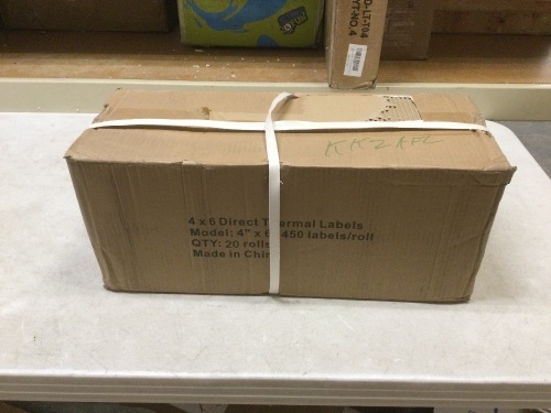 Case of 4" x 6" Direct Thermal Labels. Includes (20) Rolls of 450 Each - Lot 200