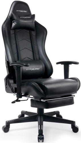 Gtracing Gaming Chair with Footrest and Headrest, Heavy Duty Adjustable Lumbar Support Cushion, Black - Appears New   - Lot 218