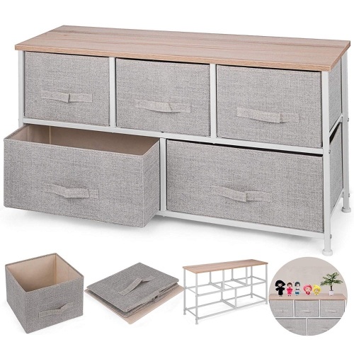 5-Drawer Storage Organizer Unit with Fabric Bins. Appears New. 39.37" x 11.42" x 21.65" - Lot 227
