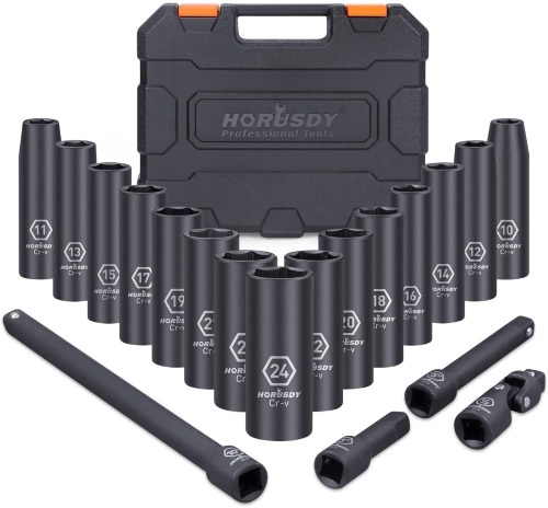 HORUSDY 1/2-Inch Drive Deep Impact Socket Set, 19-Piece 10mm - 24mm 6-Point Metric Drive Impact Sockets Set. Appears New - Lot 243