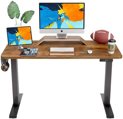FAMISKY Dual Motor Adjustable Height Electric Standing Desk with Splice Tabletop, 48" x 24" Black/Walnut - Appears New  - Lot 269