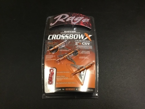 Rage Crossbow X 2-Blade 100 Grain 2” Cut Rear Deploying Broadheads 3 Pack - Appear New - Lot 404