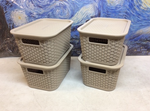 ZHZJ Small Plastic Wicker Storage Bins with Lids, Pack of 4 - Appears New  - Lot 544