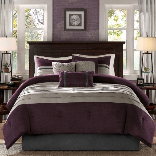 Madison Park Palmer 7 Piece Comforter Set Plum King Size - E-Comm Return, Appears New  - Lot 658
