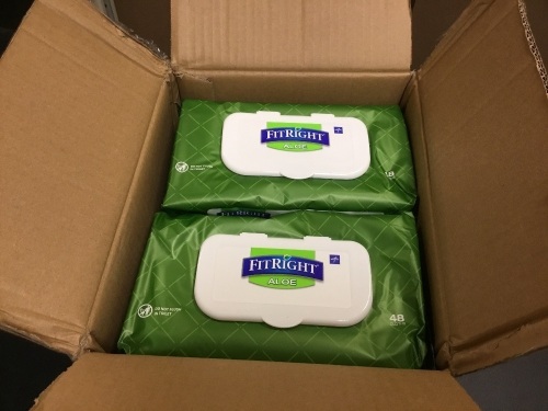 FitRight Aloe Quilted Heavyweight Personal Cleansing Cloth Wipes, Unscented, 12 Packs of 48 - Appears New  - Lot 660