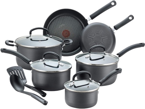 T-fal Ultimate Hard Anodized Nonstick 12 Piece Cookware Set, Dishwasher Safe, Black - Appears New  - Lot 687