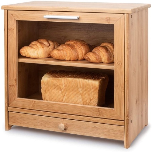 G.a HOMEFAVOR Transparent Window Design Bamboo Bread Box - Appears New   - Lot 703