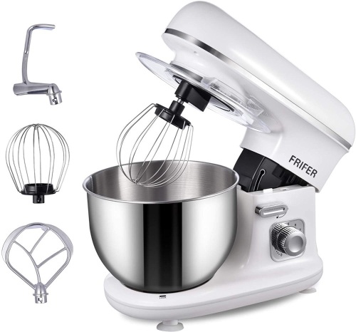 Frifer 600W 5 Qt Tilt-Head Food Mixer, 10 Speeds Dough Mixer with Dough Hooks, Wish, Beater, Stainless Steel Mixing Bowl, Electric Kitchen Mixer, White. NEW - Lot 710