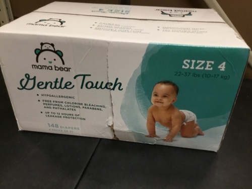 Mama Bear Gentle Touch Hypoallergenic Baby Diapers, Size 4, 148ct - New - Lot 720
