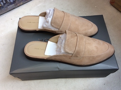 Ann Taylor Caro Suede Loafer Slides, Spiced Taupe, Size 9 - New - Lot 744