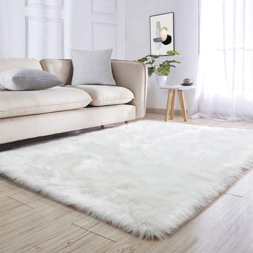 Noahas Faux Sheepskin Area Rug 4' x 6', White - Appears New   - Lot 854