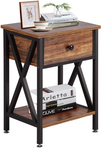VECELO Modern Versatile Nightstand with Bin Drawer, Brown/Black - New/Unopened  - Lot 909