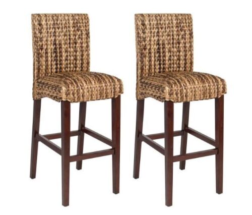 Set of 2 Woven Seagrass Counter Height Bar Stools w/ Mahogany Wood Frame  - Lot 253