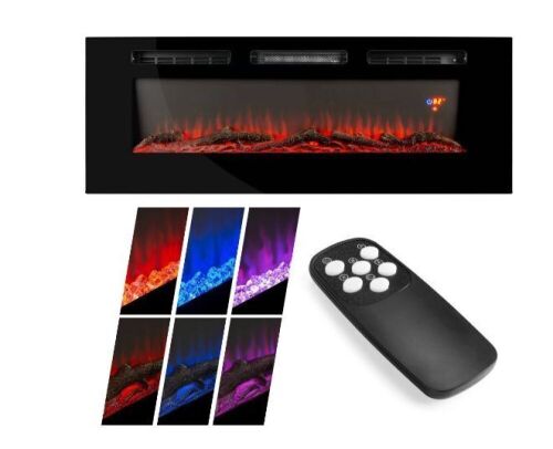 1500W 40in Electric Fireplace Heater Recessed and Wall Mounted w/ Remote, Logs, Crystal Stones - Lot 266