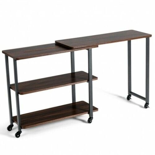 360° Rotating Sofa Side Table With Storage Shelves And Wheels, Walnut - Lot 284