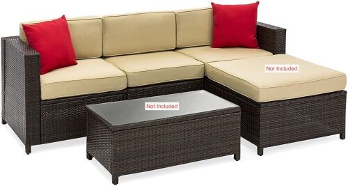 Outdoor Wicker Sofa, Brown with Tan Cushions - Sofa Only - Lot 286