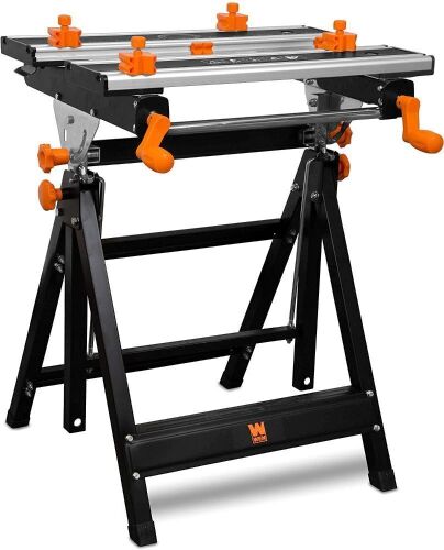 WEN WB2322T 24-Inch Height Adjustable Tilting Steel Portable Work Bench and Vise with 8 Sliding Clamps - Lot 413