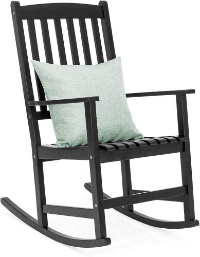 Indoor Outdoor Traditional Slat Wood Rocking Chair, Black  - Lot 523