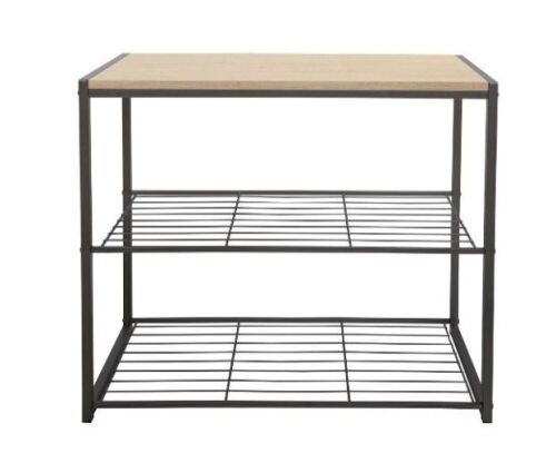 Brightroom 3 Tier Shoe Rack Black Metal with Natural Wood  - Lot 532