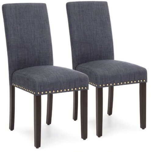 Set of 2 Upholstered Parsons Accent Dining Chairs w/ Wood Legs, Studded Trim  - Lot 546
