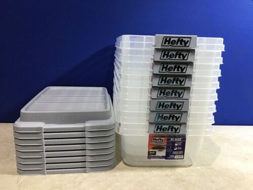 Lot of (8) Hefty 18qt Plastic Storage Bin with Gray HI-RISE Stackable Lid - Lot 603