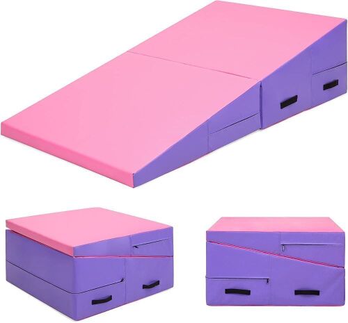 Extra Large Kids Folding 2-Panel Cheese Wedge Incline Gym Mat for Tumbling w/Handles - Lot 630