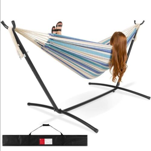 2-Person Brazilian-Style Double Hammock w/ Carrying Bag and Steel Stand - Lot 636