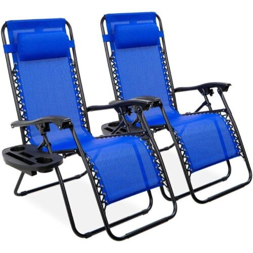 Set of 2 Adjustable Zero Gravity Patio Chair Recliners w/ Cup Holders - Lot 670
