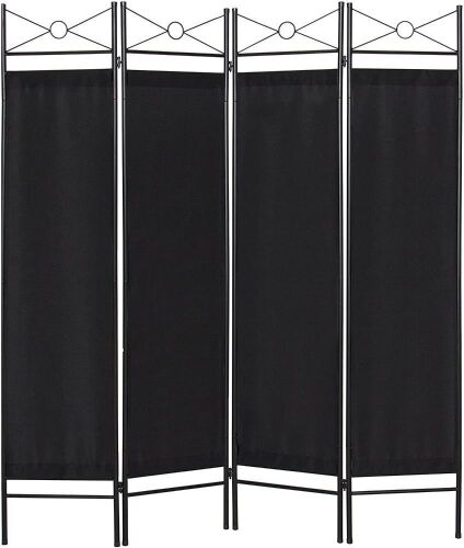 6ft 4-Panel Folding Privacy Screen Room Divider w/Steel Frame, Black - Lot 813