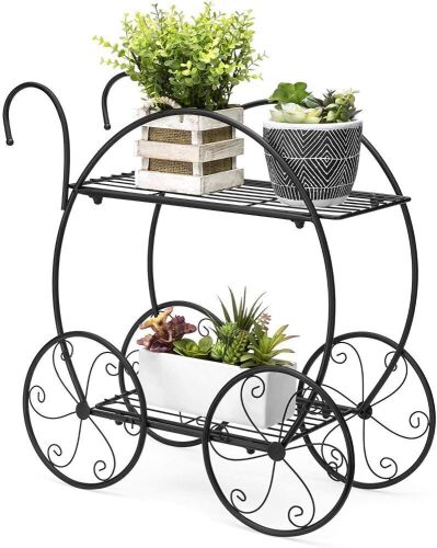 2 Tiered Garden Cart Metal Plant Stand  - Lot 817