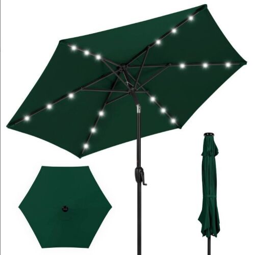 Outdoor Solar Patio Umbrella w/ Push Button Tilt, Crank Lift - 7.5ft - Lot 827