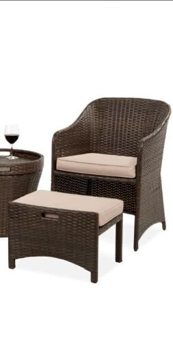 Outdoor Wicker Bistro Chair with Ottoman & Side Table  - Lot 838